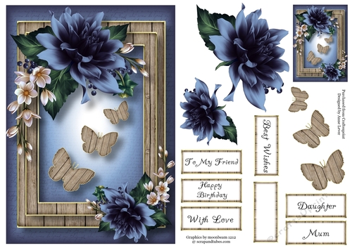 Dahlia Butterfly Trio - Midnight Blue A5