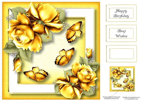 Pretty Porcelain Roses - Yellow 8x8