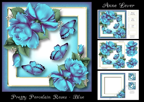Pretty Porcelain Roses - Blue