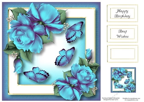 Pretty Porcelain Roses - Blue 8x8