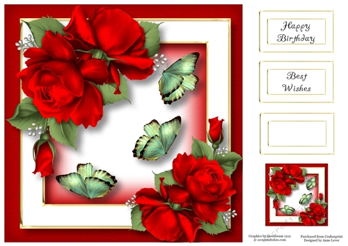 Pretty Porcelain Roses - Red 8x8