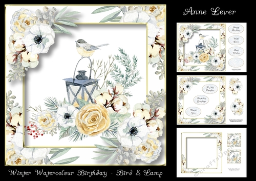 Winter Watercolour Birthday - Bird & Lamp
