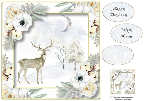 Winter Watercolour Birthday - Stag 8x8