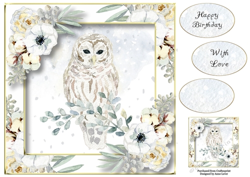 Winter Watercolour Birthday - Owl 8x8