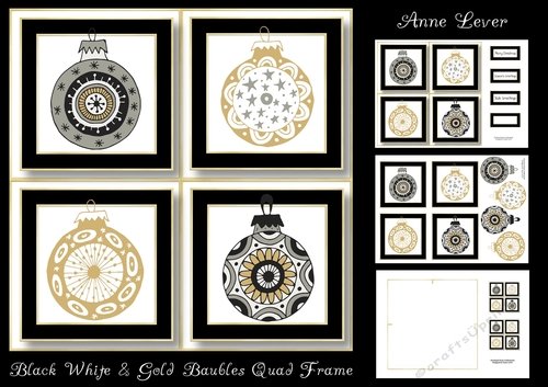 Black White & Gold Baubles Quad Frame