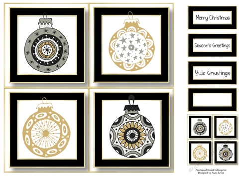 Black White & Gold Baubles Quad Frame 8x8