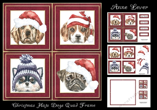 Christmas Hats Dogs Quad Frame