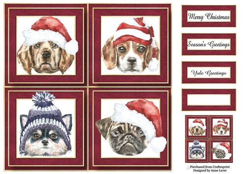 Christmas Hats Dogs Quad Frame 8x8