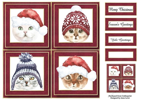 Christmas Hats Cats Quad Frame 8x8