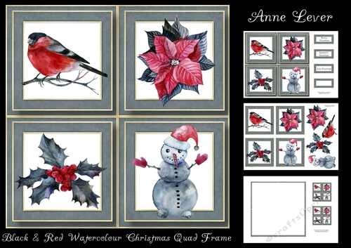 Black & Red Watercolour Christmas Quad Frame