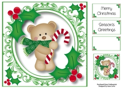 Christmas Teddy Bear & Candy Cane 8x8