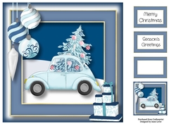 Christmas Retro Car - Pale Blue 8x8