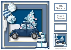 Christmas Retro Car - Blue 8x8