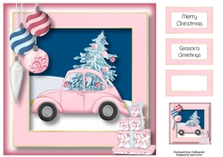 Christmas Retro Car - Pink 8x8