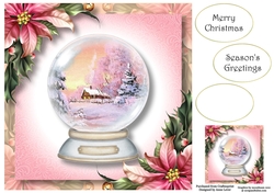 Beautiful Snowglobe & Pink Poinsettias 8x8