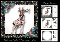 Christmas Holly Watercolour - Stag