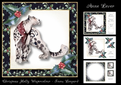 Christmas Holly Watercolour - Snow Leopard