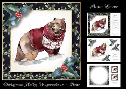 Christmas Holly Watercolour - Bear