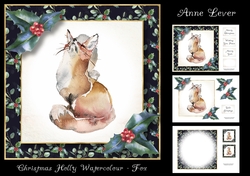 Christmas Holly Watercolour - Fox