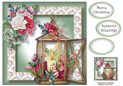 Beautiful Christmas Lantern - Holly & Roses 8x8