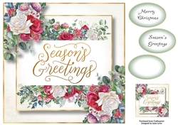 Seasons Greetings Holly & Roses 8x8