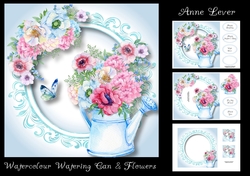 Watercolour Watering Can & Flowers