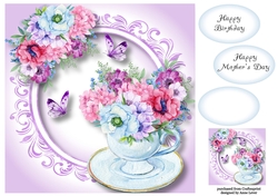 Watercolour Teacup & Flowers 2 8x8