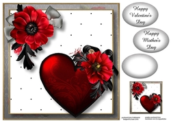 Fancy hearts - Red & Poppies 8x8