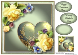 Fancy hearts - Yellow & Roses 8x8