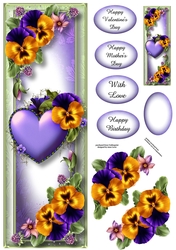 Purple Pansies Fancy Hearts Lge DL
