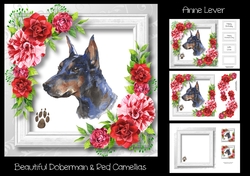 Beautiful Doberman & Red Camellias