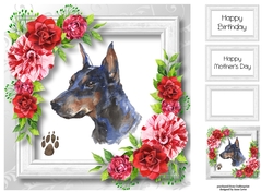 Beautiful Doberman & Red Camellias 8x8