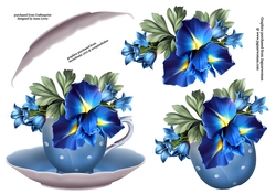 Floral Teacup & Saucer Decoupage Sheet - Blue Iris