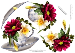 Floral Teacup & Saucer Decoupage Sheet - Chrysanthemum Spring