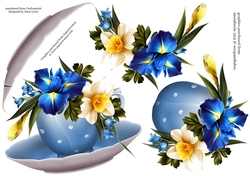 Floral Teacup & Saucer Decoupage Sheet - Iris Spring