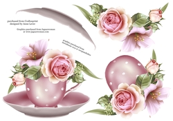 Floral Teacup & Saucer Decoupage Sheet - Roses & Lilies