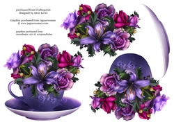 Floral Teacup & Saucer Decoupage Sheet - Soft Gothic