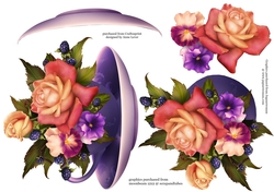 Floral Teacup & Saucer Decoupage Sheet - Deep In Summer