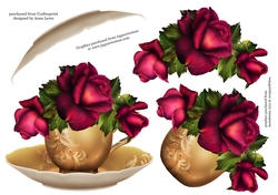Floral Teacup & Saucer Decoupage Sheet - Passionara Roses