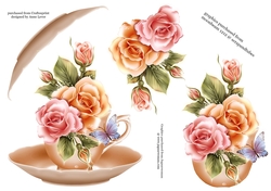 Floral Teacup & Saucer Decoupage Sheet - Glow Roses