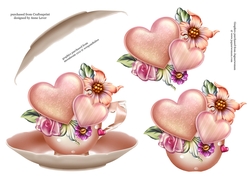 Floral Teacup & Saucer Decoupage Sheet - Hearts & Flowers