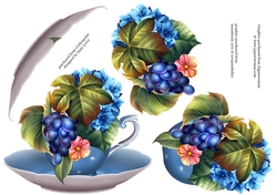 Floral Teacup & Saucer Decoupage Sheet - Les Jardin Vines