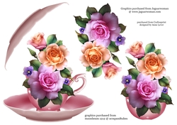 Floral Teacup & Saucer Decoupage Sheet - Pastel Roses