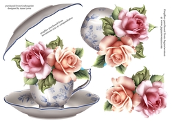 Floral Teacup & Saucer Decoupage Sheet - Vintage Roses