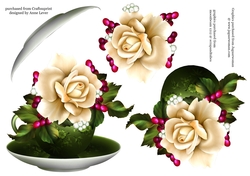 Floral Teacup & Saucer Decoupage Sheet - The Winter Rose