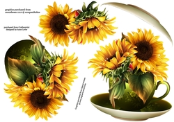 Floral Teacup & Saucer Decoupage Sheet - Sunflowers