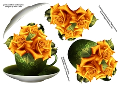 Floral Teacup & Saucer Decoupage Sheet - Hot Yellow Roses
