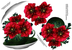 Floral Teacup & Saucer Decoupage Sheet - Poppies