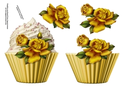 Floral cupcake Decoupage Sheet - Golden Roses