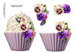 Floral cupcake Decoupage Sheet - Pansy Riot